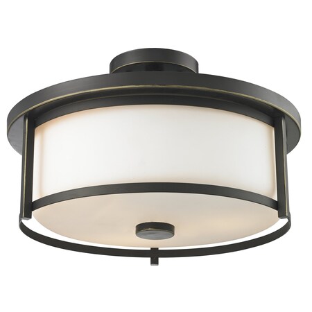 Z-LITE Savannah 3 Light Semi Flush Mount, Olde Bronze & Matte Opal 413SF16